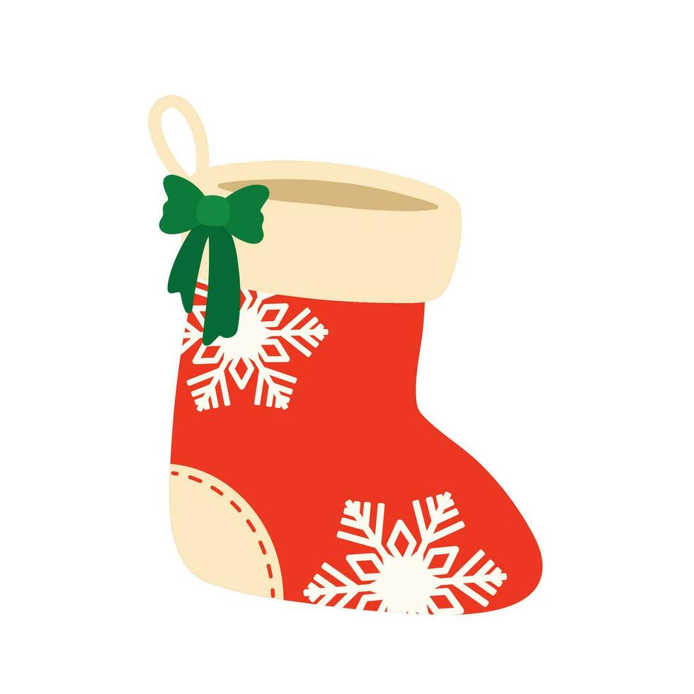 Flat Christmas Sock for Christmas Tree and Santa Gift Element Decoration Vector Illustration