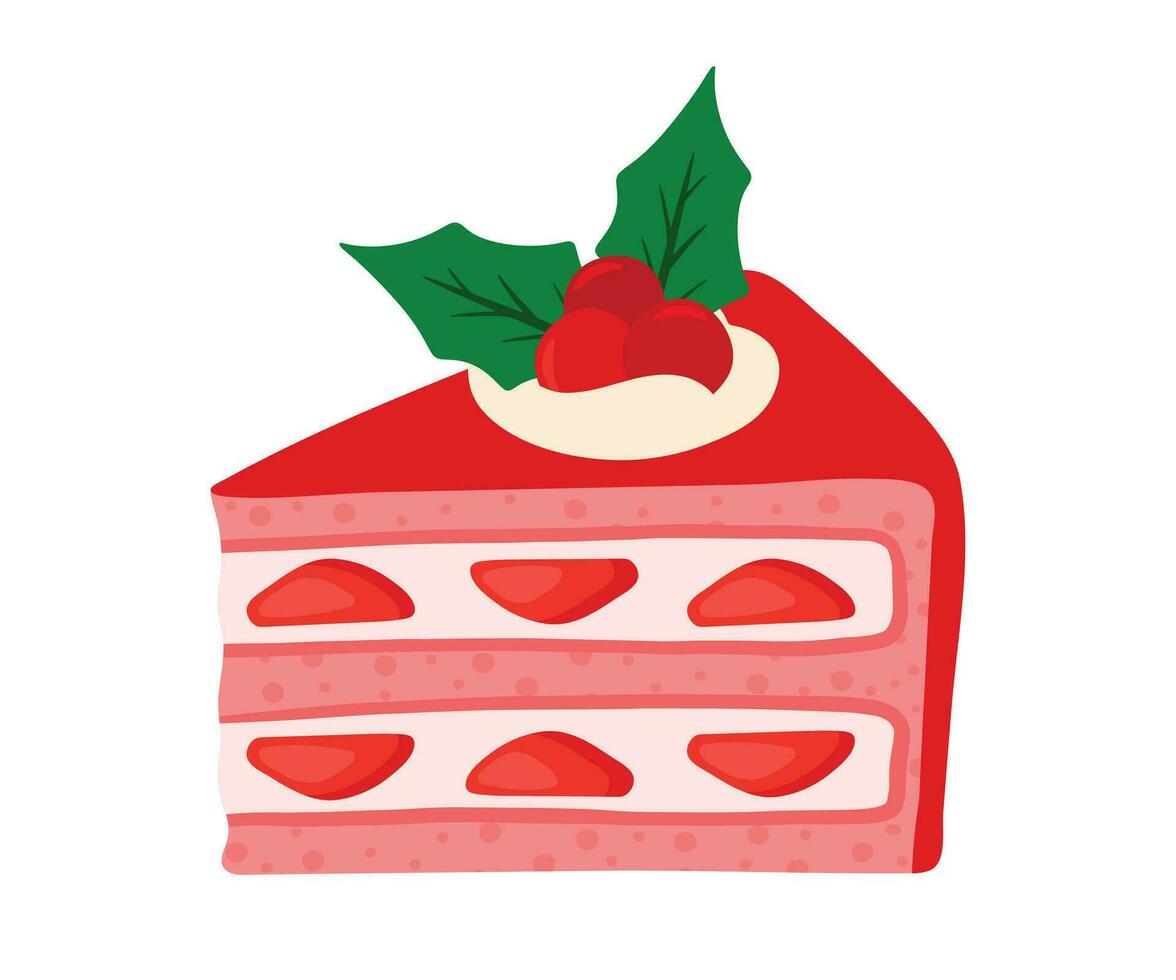Navidad acebo baya pastel comida en linda dibujos animados dulce postre panadería Pastelería vector ilustración