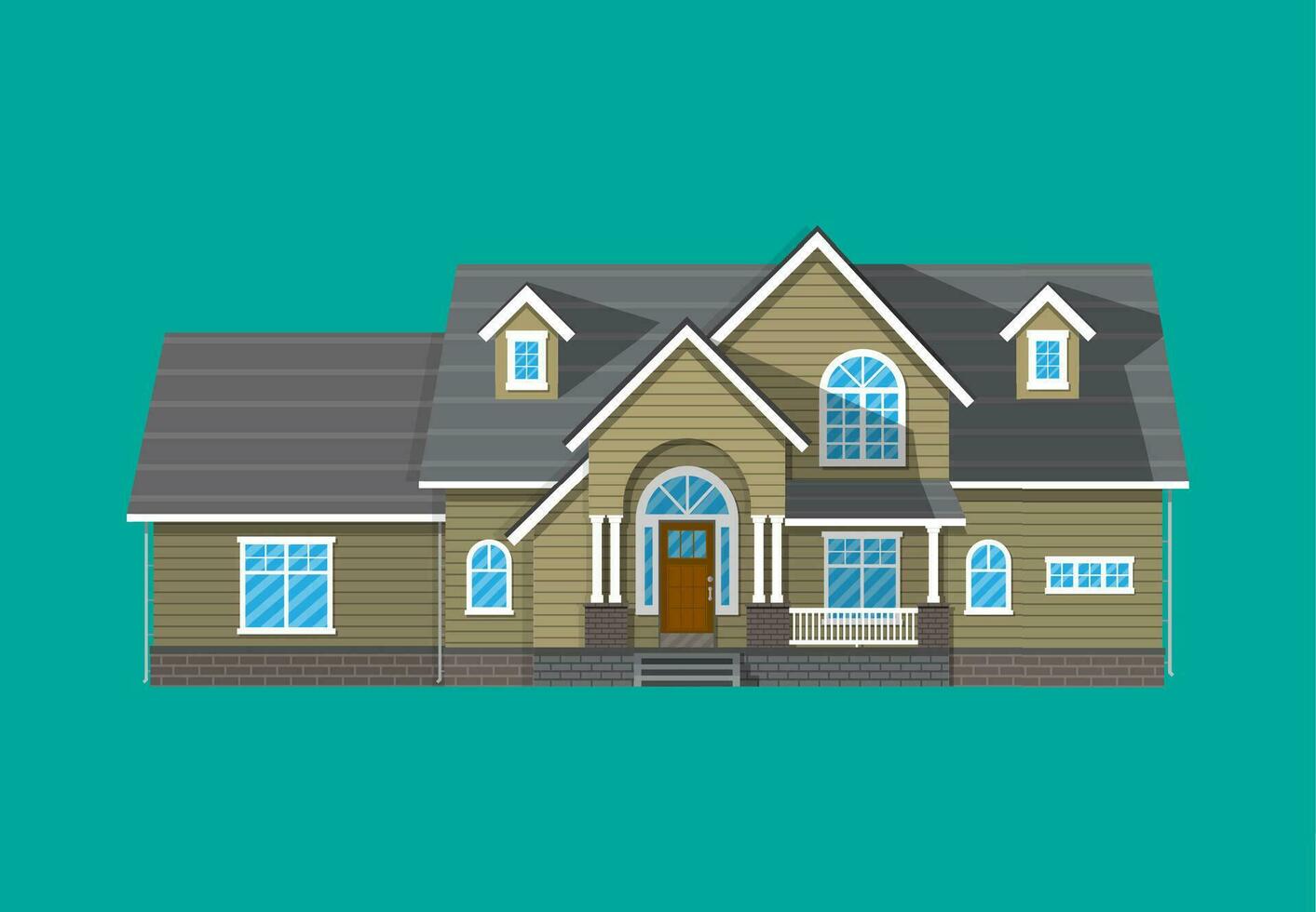 Suburban family house. countrysdie wooden house icon. vector illustration in flat style