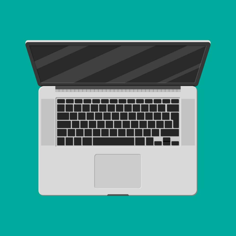 Laptop top view. Mobile computer. Notebook electronic device. Vector illustration in flat style