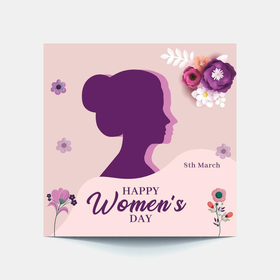 International Women's Day 8 march with frame of flower and Paper art style. vector