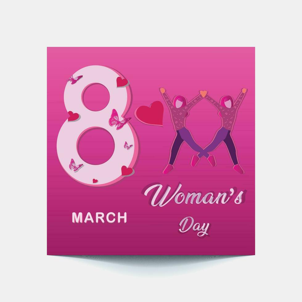 International Women's Day 8 march with frame of flower and Paper art style. vector