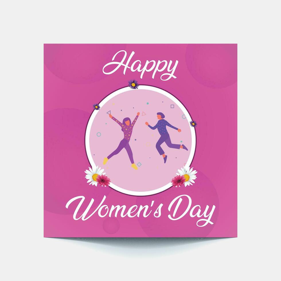 International Women's Day 8 march with frame of flower and Paper art style. vector