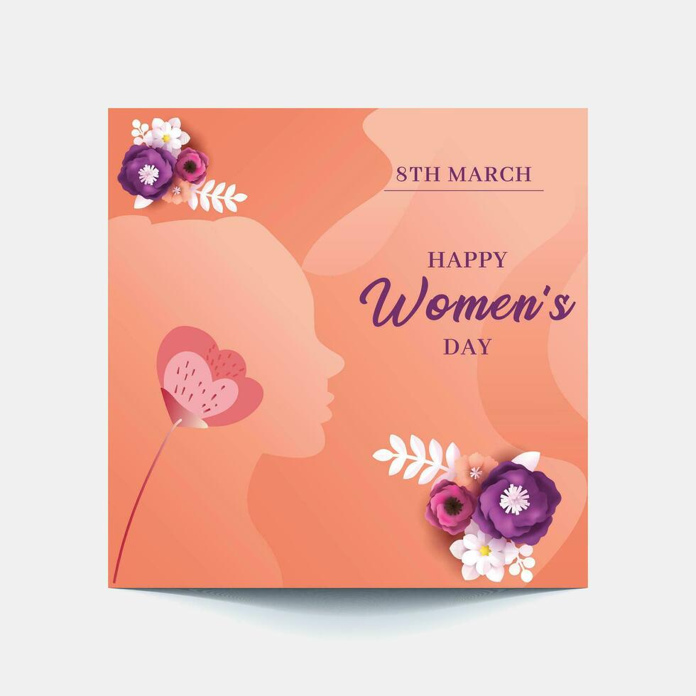 International Women's Day 8 march with frame of flower and Paper art style. vector