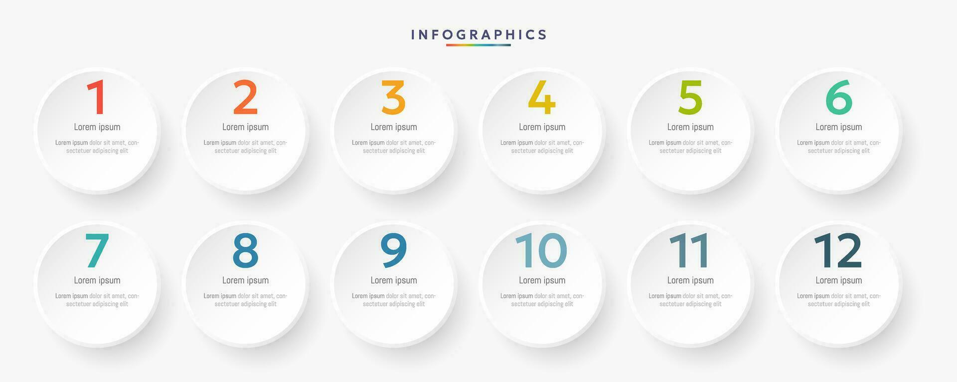 Modern business infographic template with 12 options or steps icons. vector