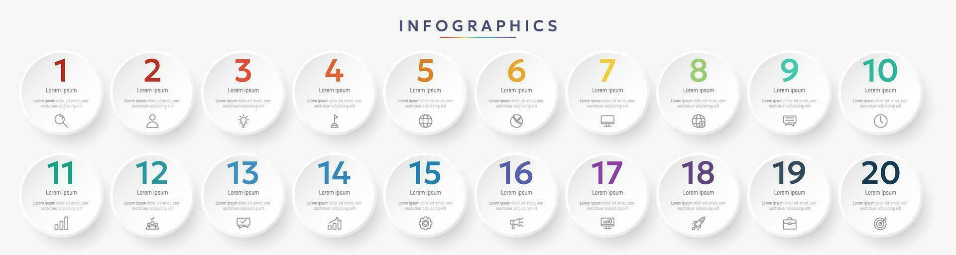 Infographic template with 20 circle options for presentation and data visualization. Business process chart. Diagram with twenty steps to success vector