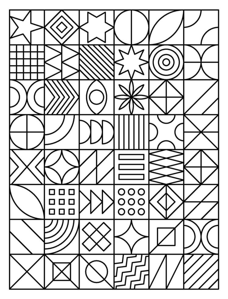 Geometric bauhaus coloring page for kids vector