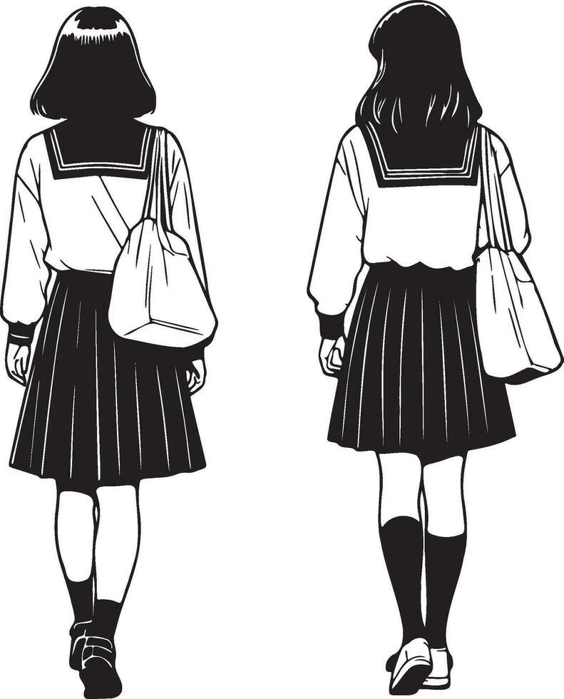 High School Female Student Walking. vector