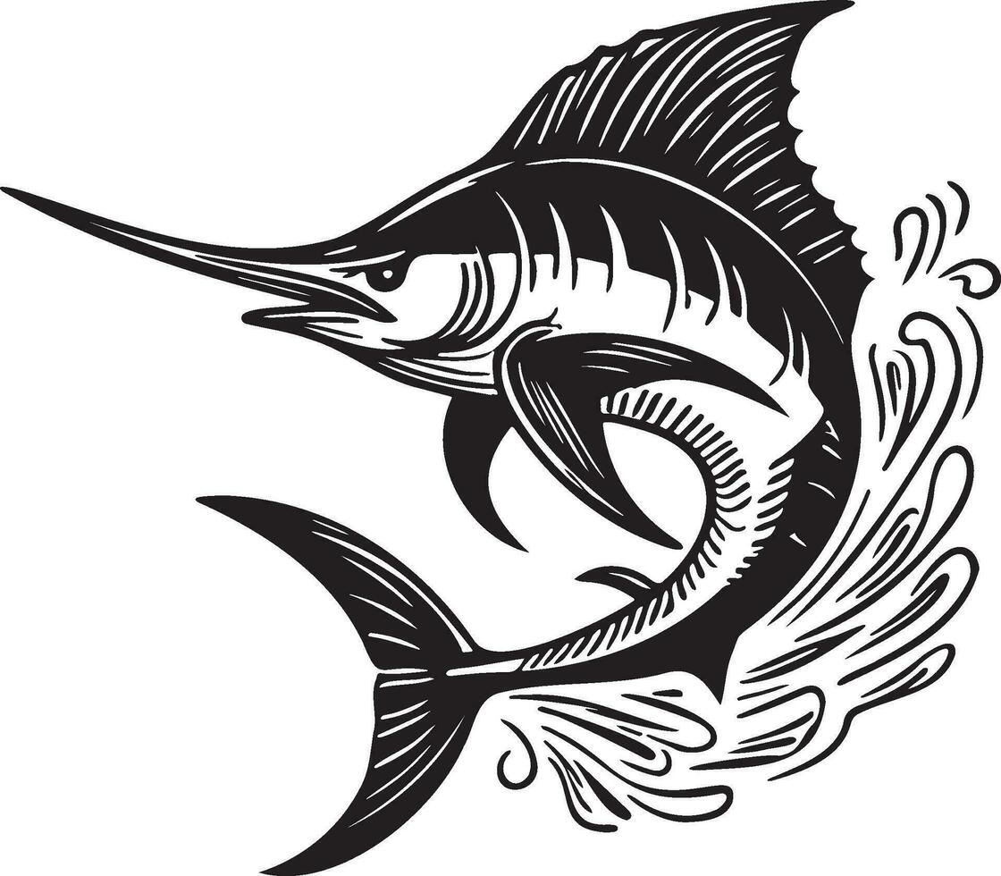 Marlin Fish Sketch Drawing. vector