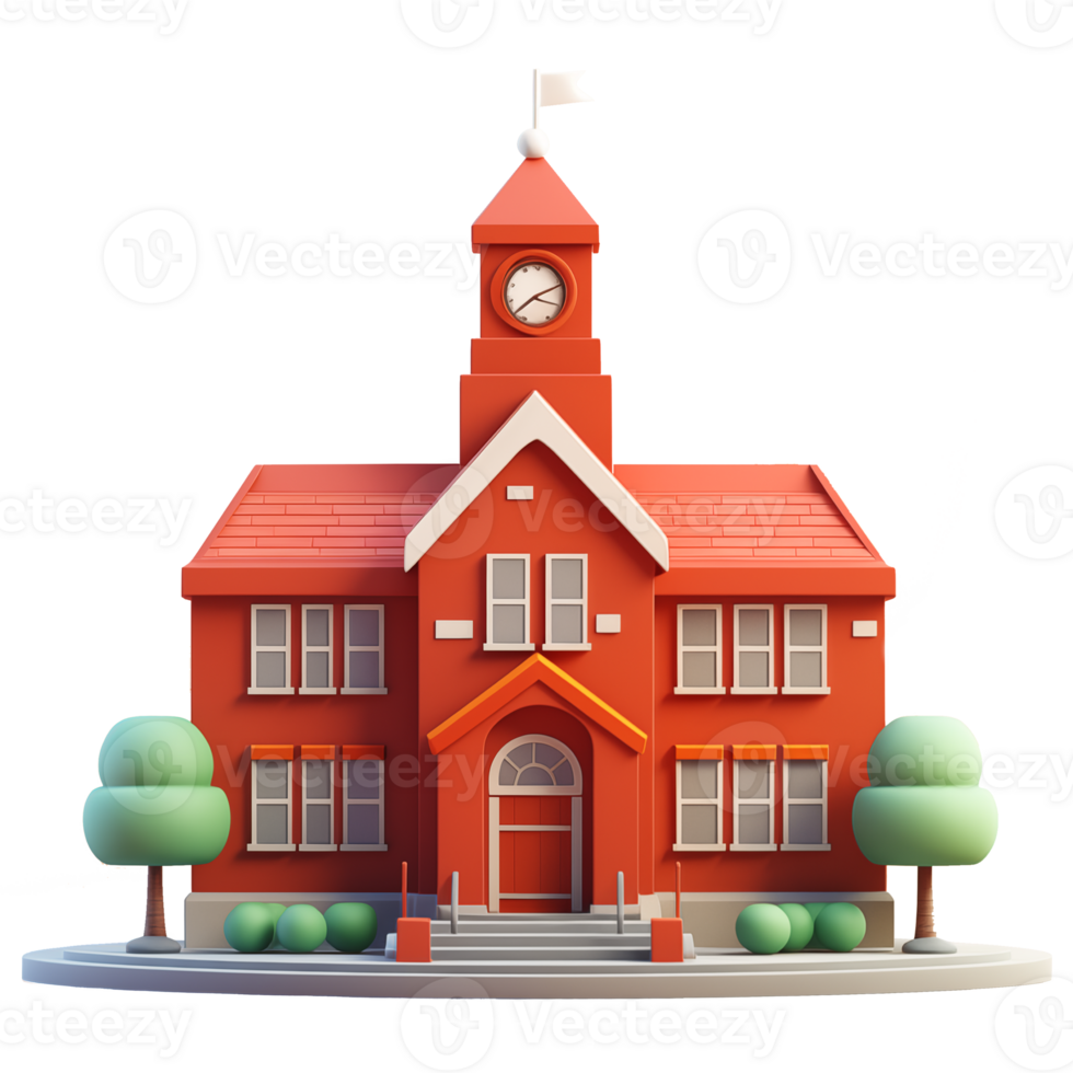 AI generated Vintage School building with trees, 3d design. Suitable for design elements png