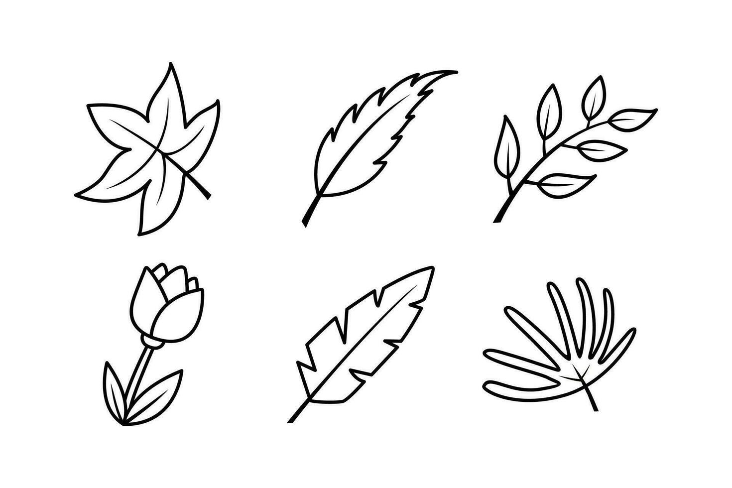 Set Autumn Leaf Lineart isolated on a white background. vector