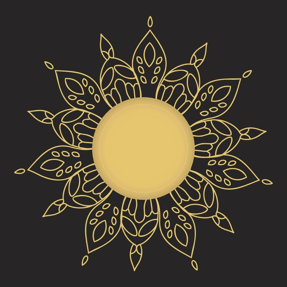golden mandala with a sun on a black background vector