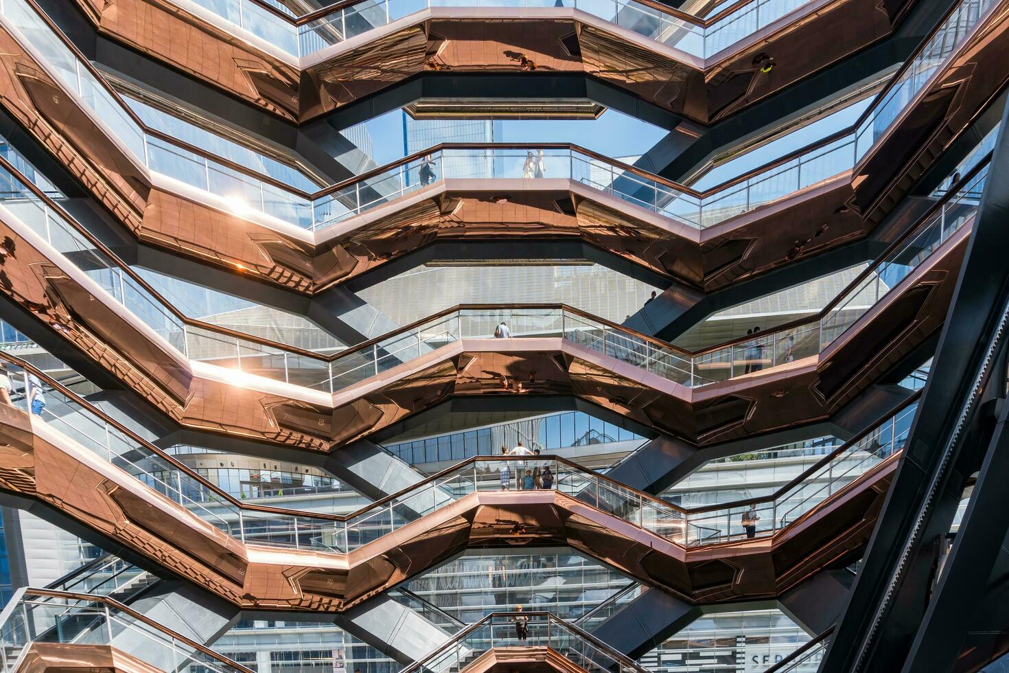 New York City, USA - August 9, 2019-View of the architectural structure called The Vessel in Manhattan during a sunny day photo