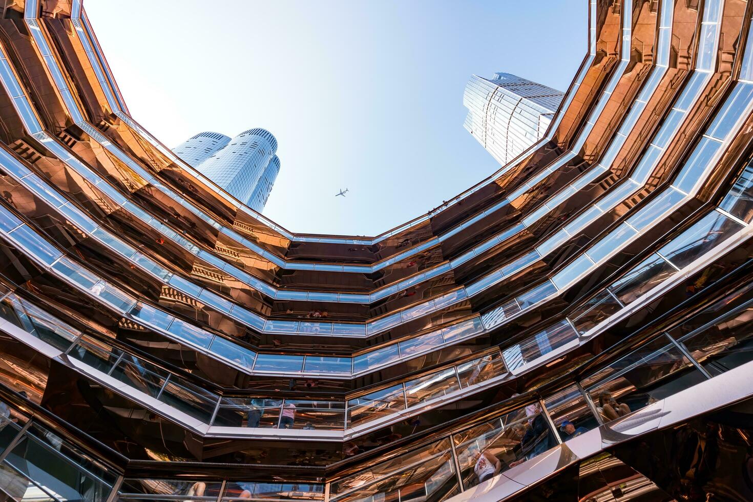 New York City, USA - August 9, 2019-View of the architectural structure called The Vessel in Manhattan during a sunny day photo