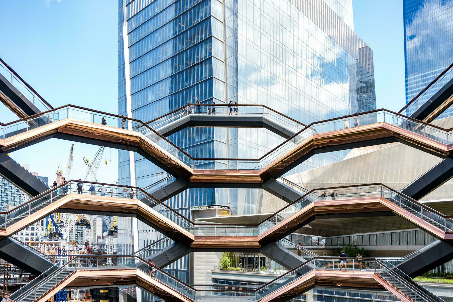 New York City, USA - August 9, 2019-View of the architectural structure called The Vessel in Manhattan during a sunny day photo