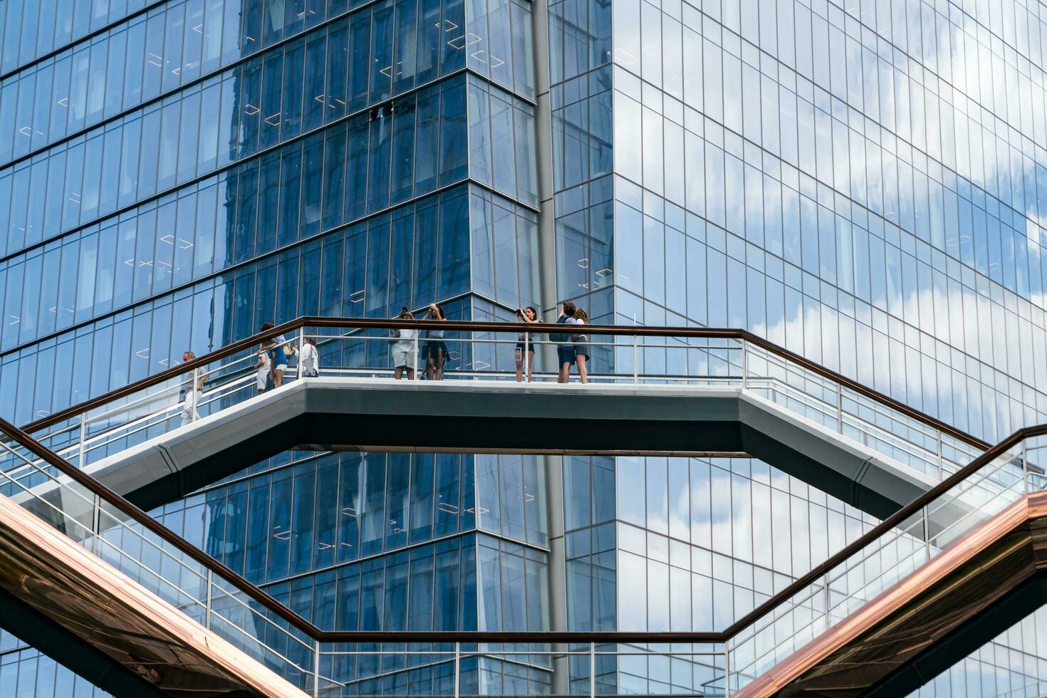 New York City, USA - August 9, 2019-View of the architectural structure called The Vessel in Manhattan during a sunny day photo