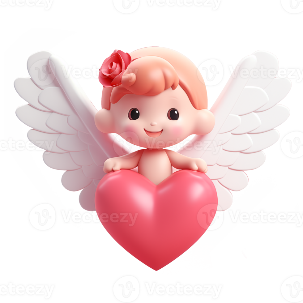 AI generated Angel carrying a cute love heart, 3d design. Suitable for Valentine and design elements png
