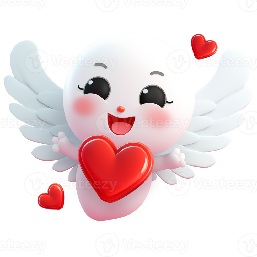 AI generated Angel carrying a cute love heart, 3d design. Suitable for