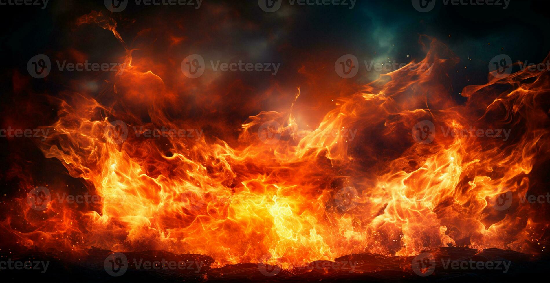 AI generated Bright fire, panoramic fire background - AI generated image photo