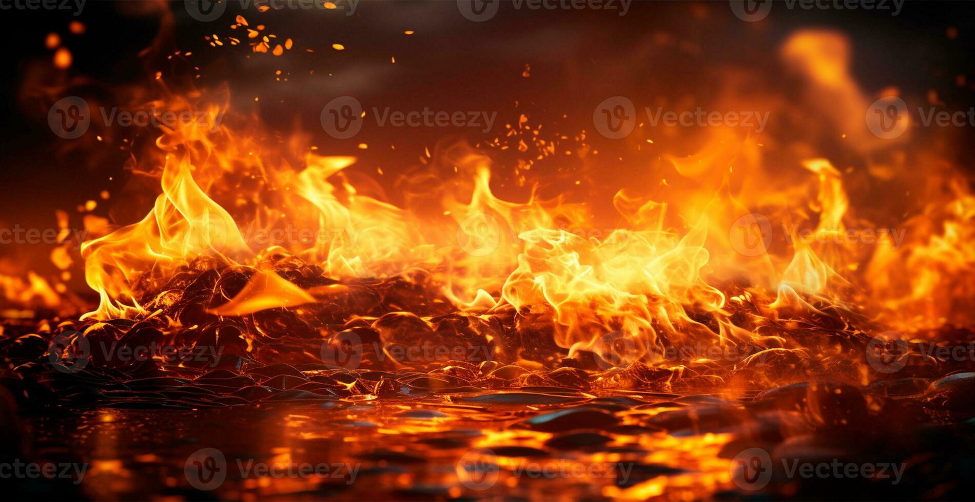 AI generated Bright fire, panoramic fire background - AI generated image photo