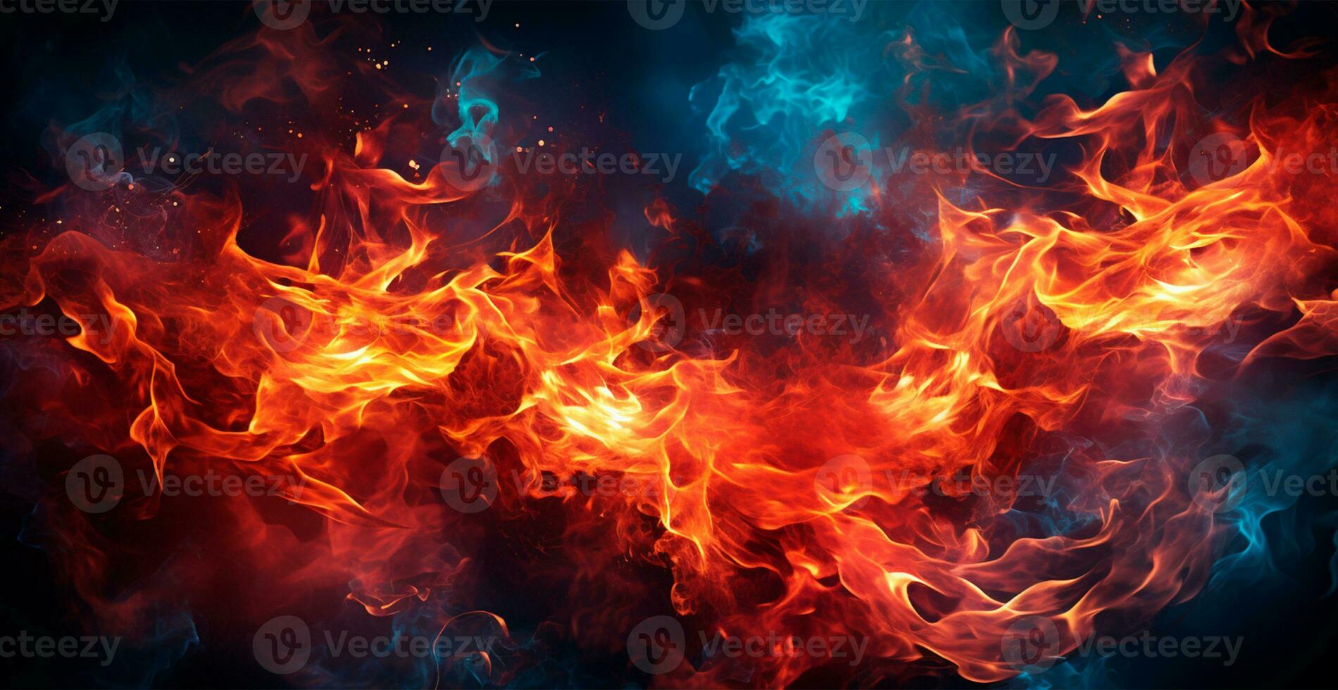 AI generated Bright fire, panoramic fire background - AI generated image photo