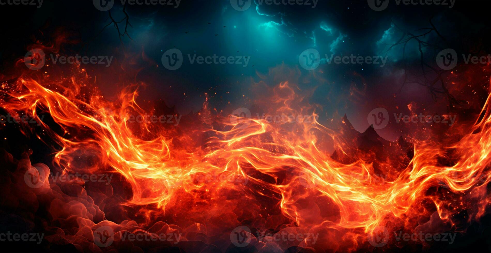 AI generated Bright fire, panoramic fire background - AI generated image photo