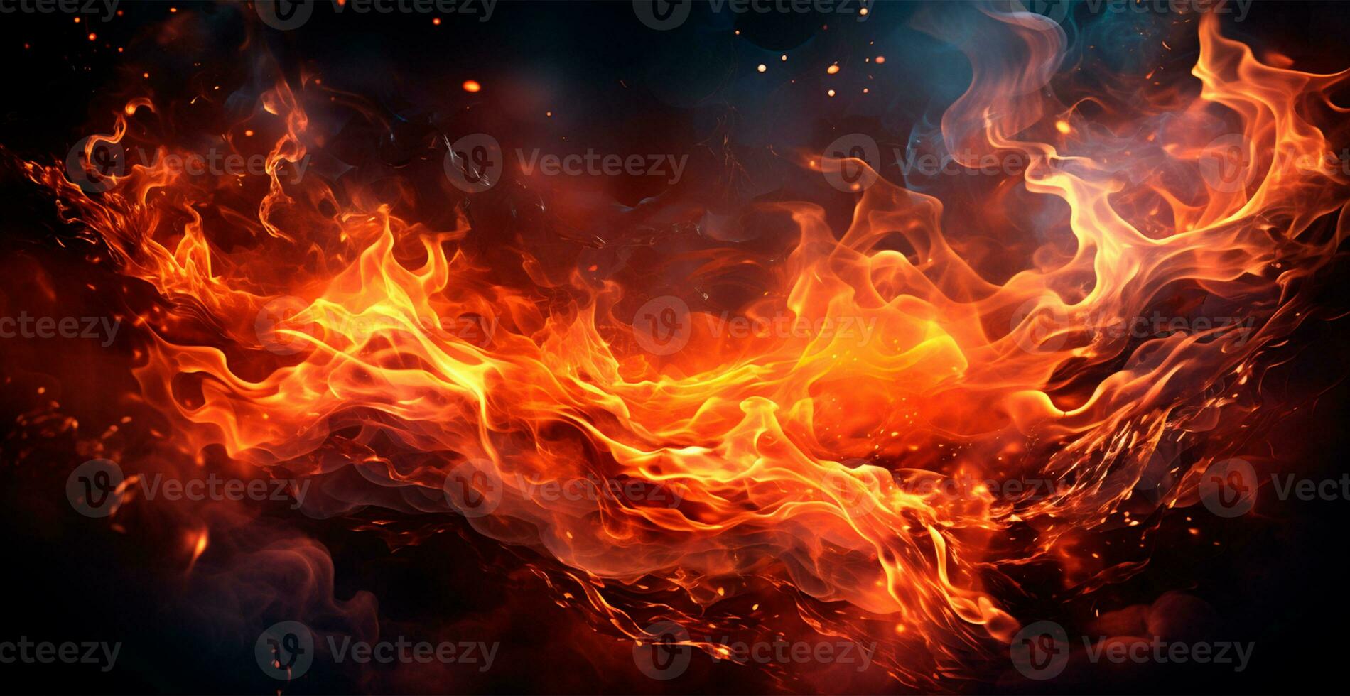 AI generated Bright fire, panoramic fire background - AI generated image photo