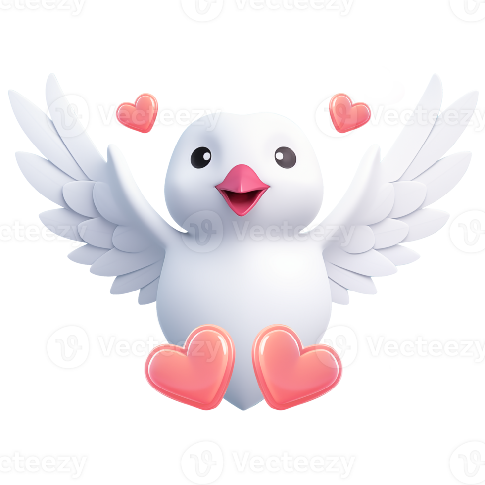 AI generated Cute white bird with love heart element, 3d design. Suitable for Valentine and design elements png