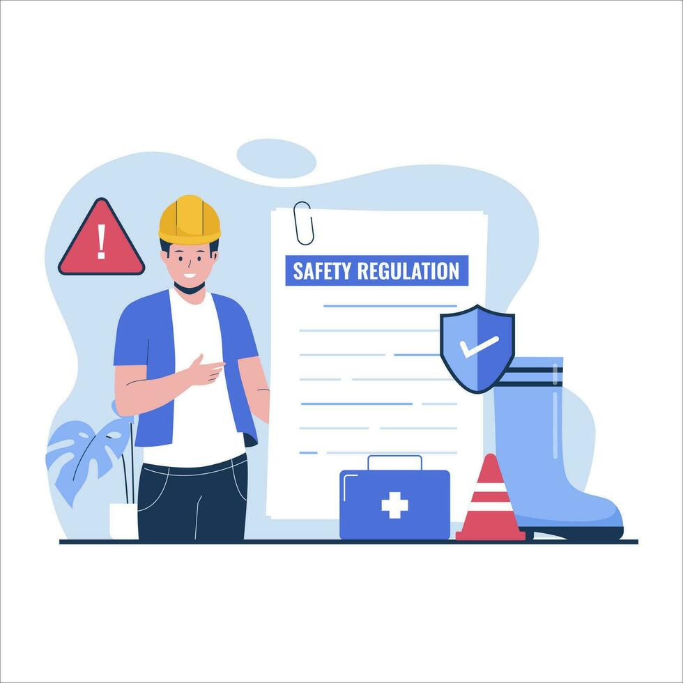 Flat design of safety regulations for people work vector