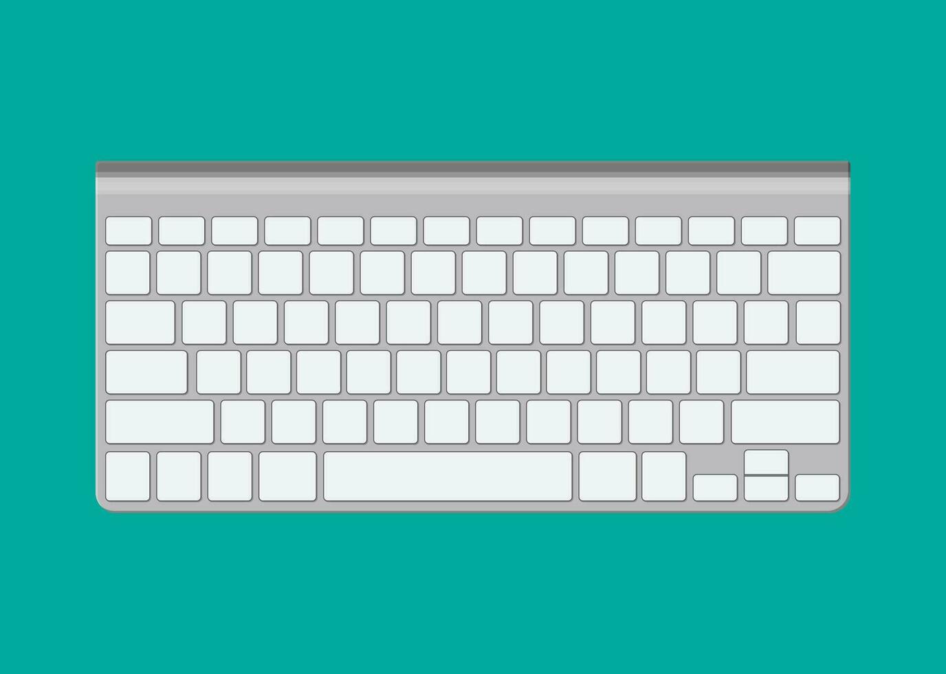 Modern aluminum computer keyboard. Wireless input device. Vector illustration in flat style