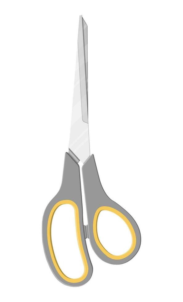 Scissors with grey plastic handles. Stationery set. Office supply. Vector illustration, flat style pencil