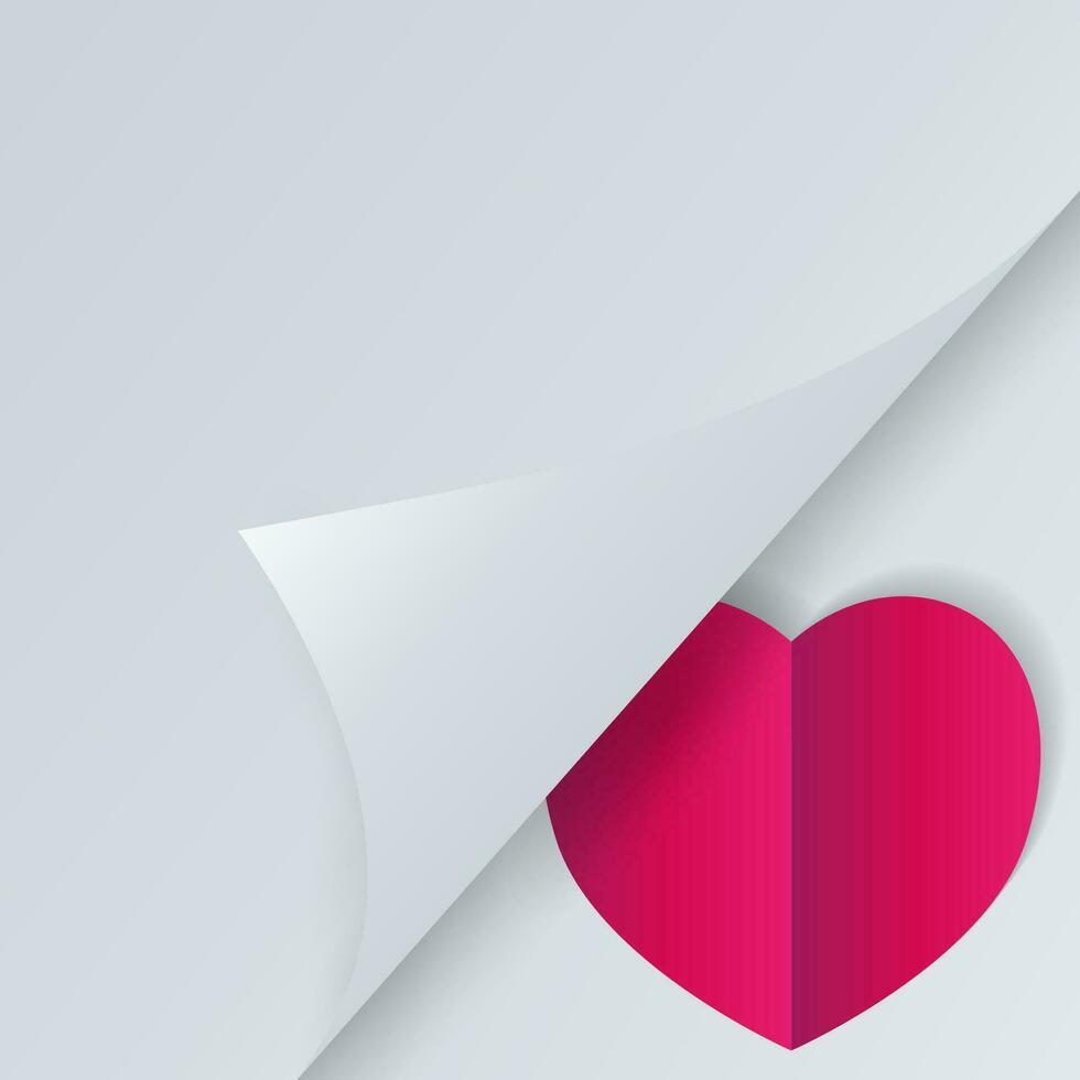 san valentin día antecedentes con espacio para texto, grande rojo papel corazón con sombra debajo medio abrió página. vector ilustración en blanco fondo, modelo para saludos Boda tarjeta