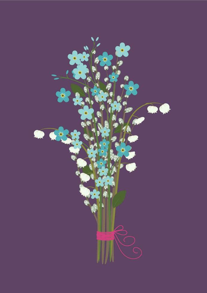 primavera flores ramo. oscuro fondo vector ilustración