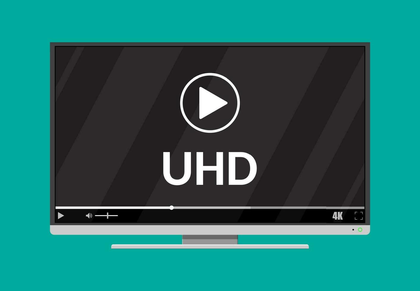 Modern flat screen tv with ultra high definition, 4k screen format. Tv with onine player. Led television display. Vector illustration in flat style