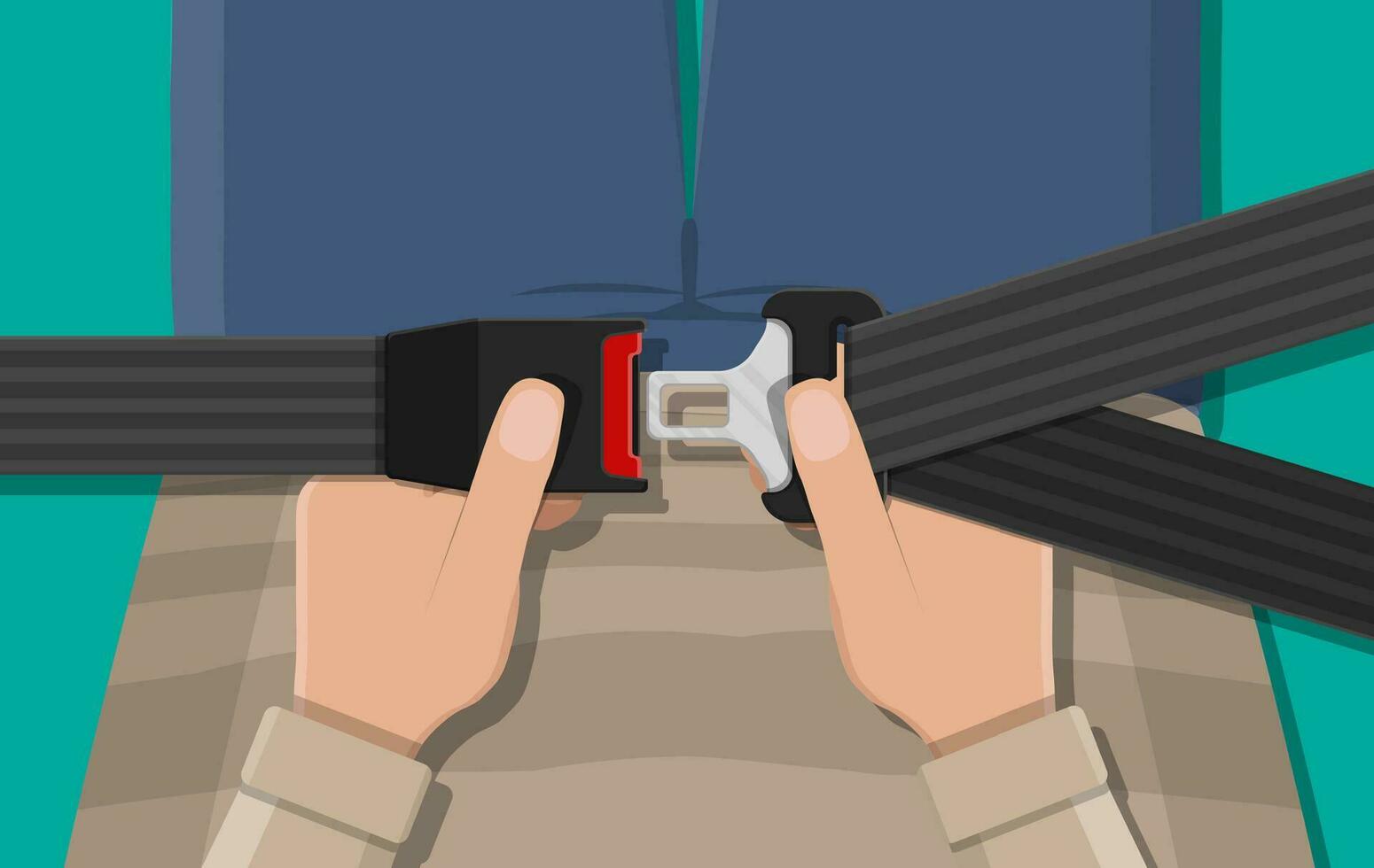 Safety belt in hand. Seat belt for protection. Lifesaver. Safety equipment for car and plane. Vector illustration in flat style