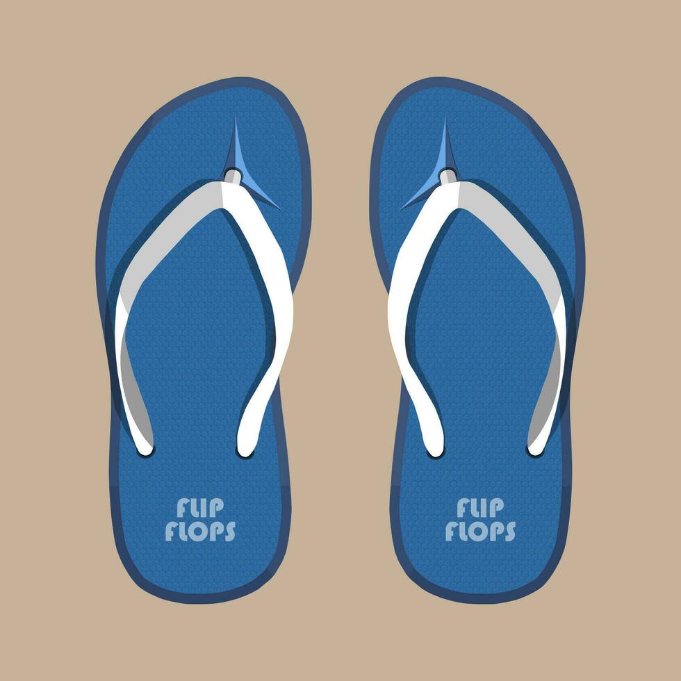 Pair of blue summer flip flops rubber shoes. Vector illustration in flat style