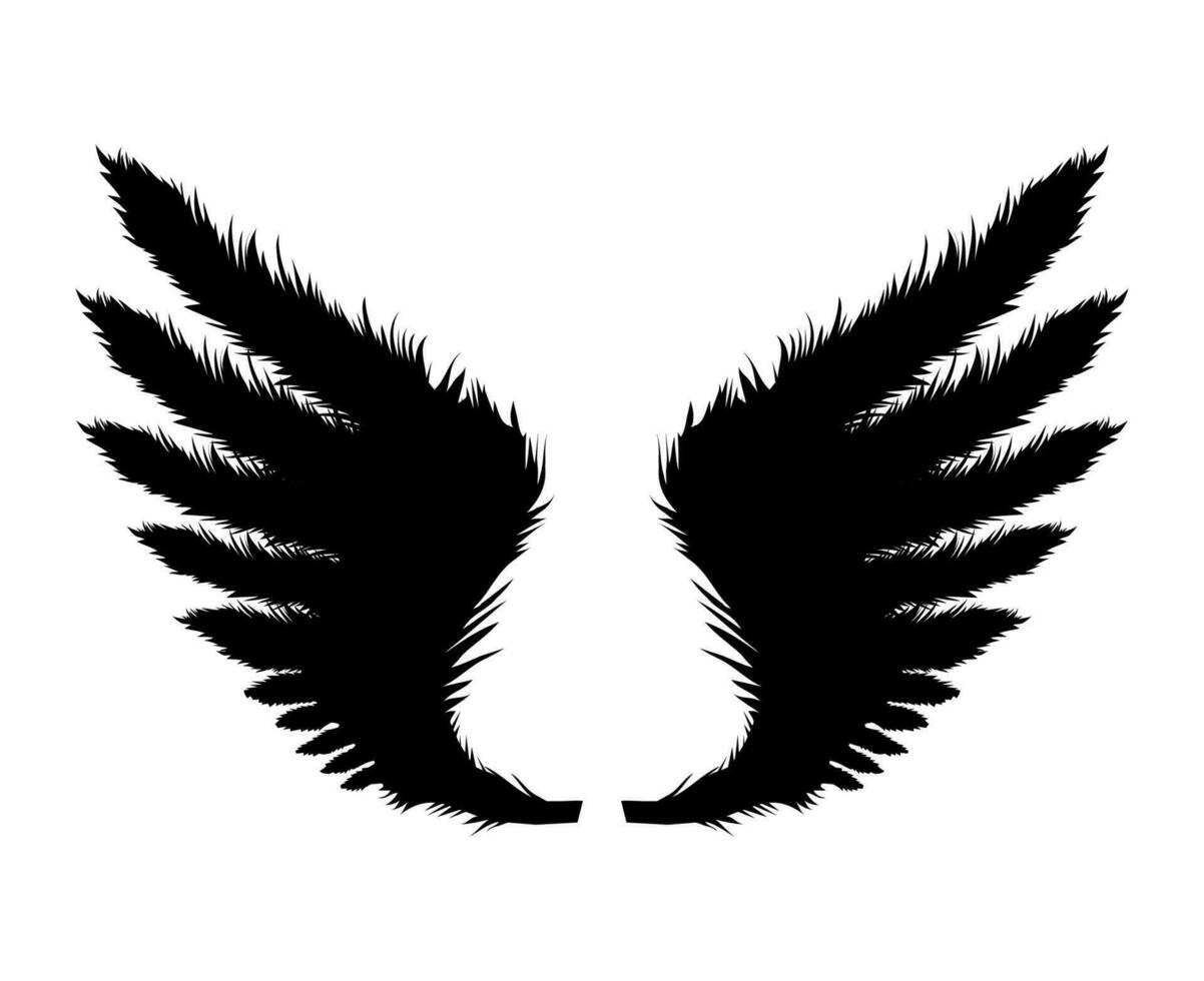 Silhouette of black wings isolated on white. Vector illustration