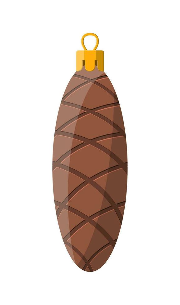 Christmas glass toy pine cone. Happy new year decoration. Merry christmas holiday. New year and xmas celebration. Vector illustration in flat style