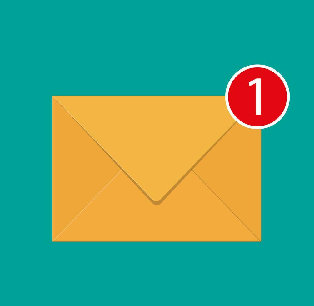 Paper envelope letter with counter notification. Mail sms message icon. Unread email message. Vector illustration in flat style