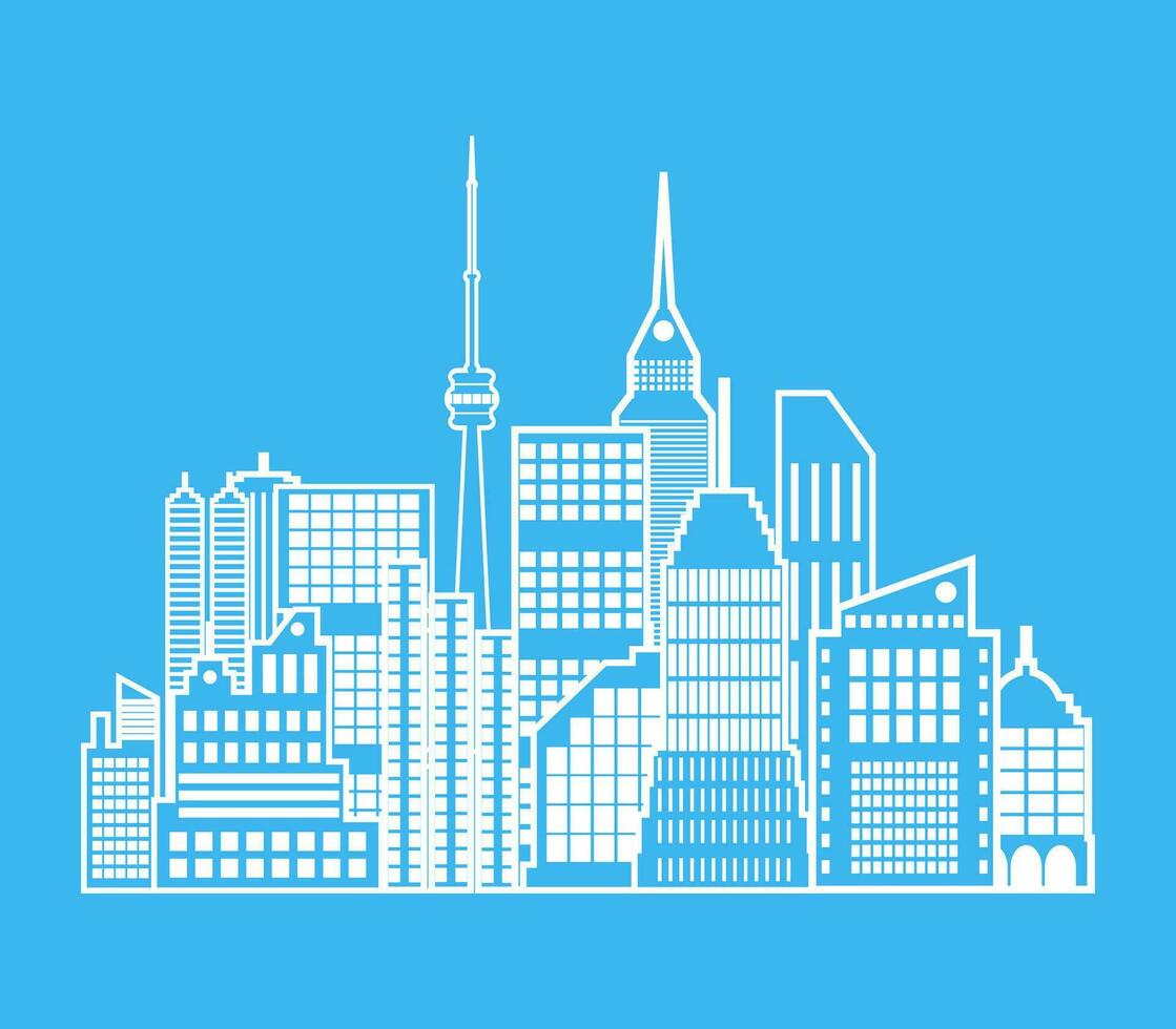 Modern City View. Cityscape with office and residental buildings, television tower. vector illustration in flat style