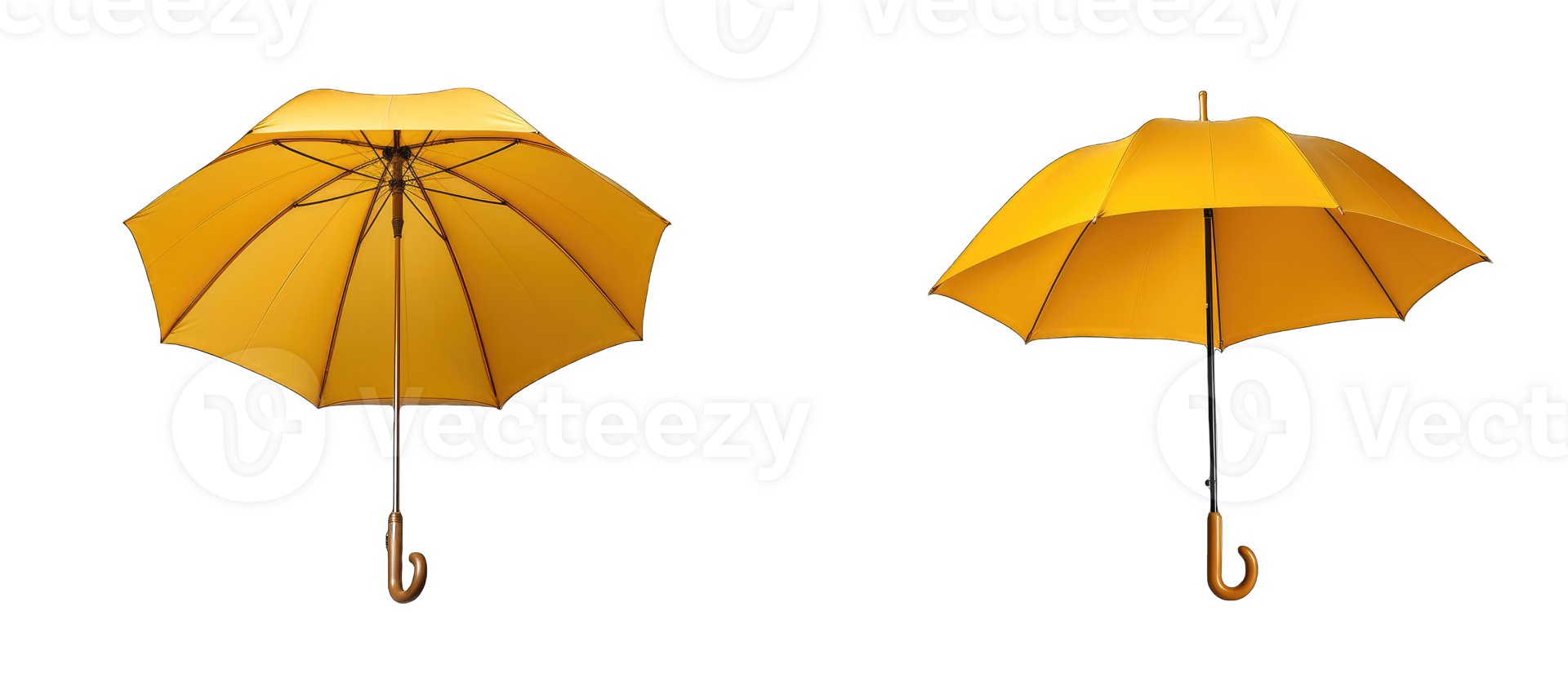 AI generated two yellow isolated and realistic umbrella in png
