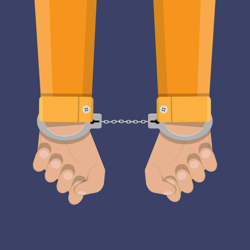 human hands in silver handcuffs. vector illustration in flat design