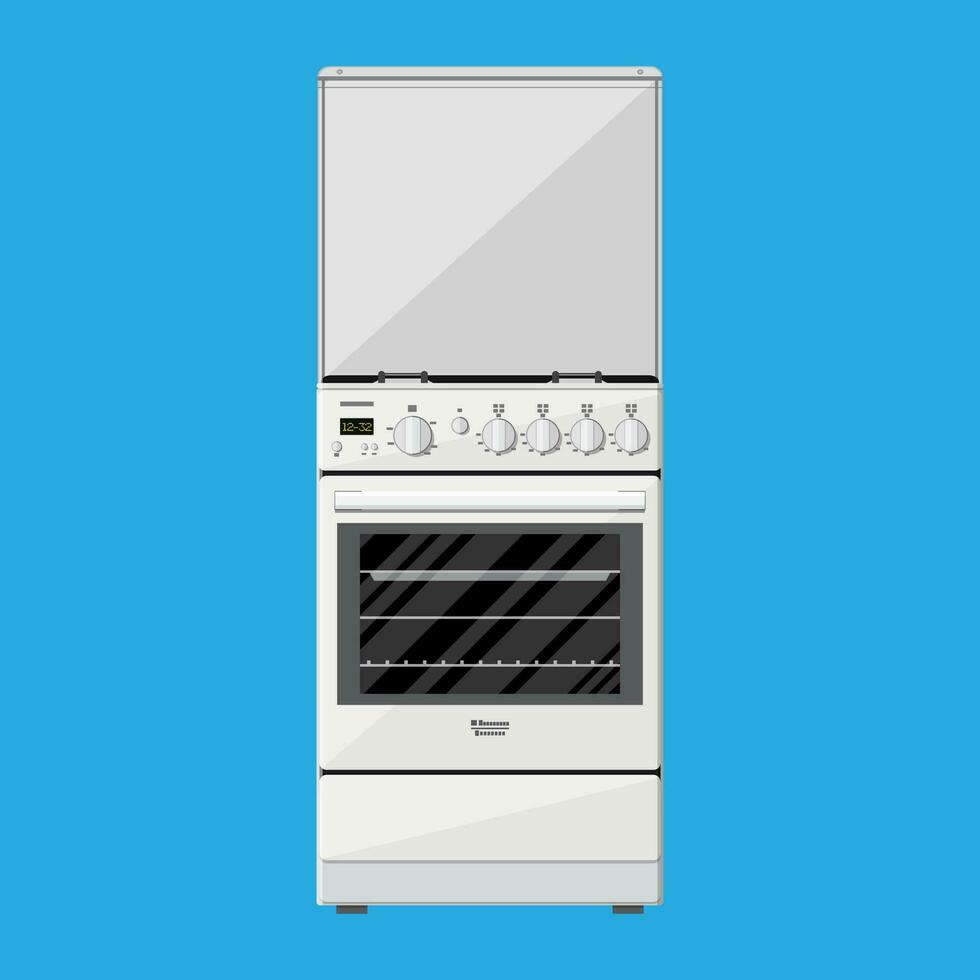 Gas or Electric Cooker in flat style on blue background. vector illustration