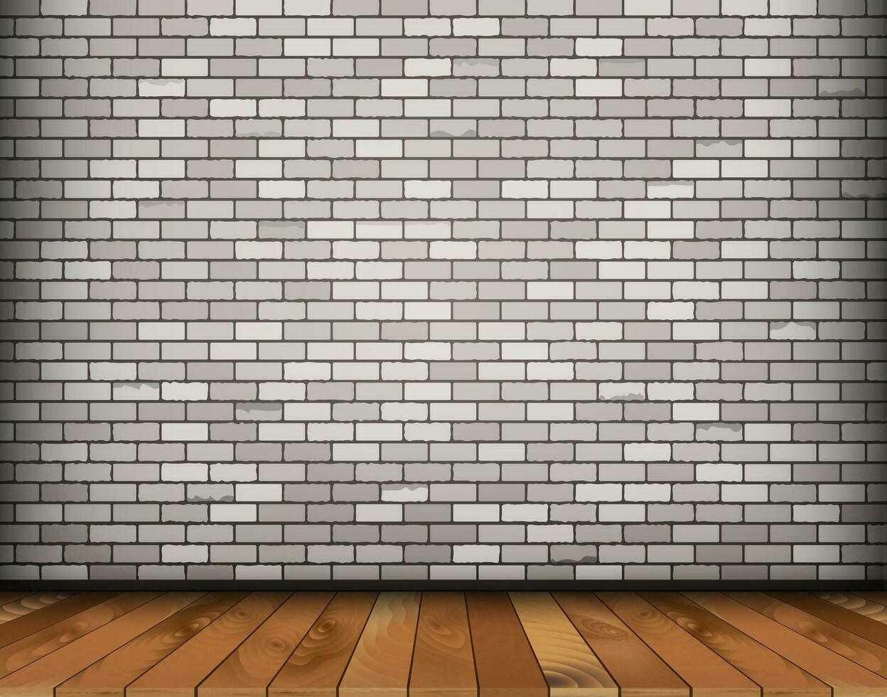 Background with white bricks and wooden floor. vector illustration