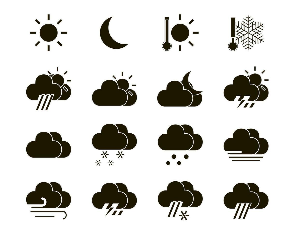 clima íconos en negro y blanco. vector ilustración