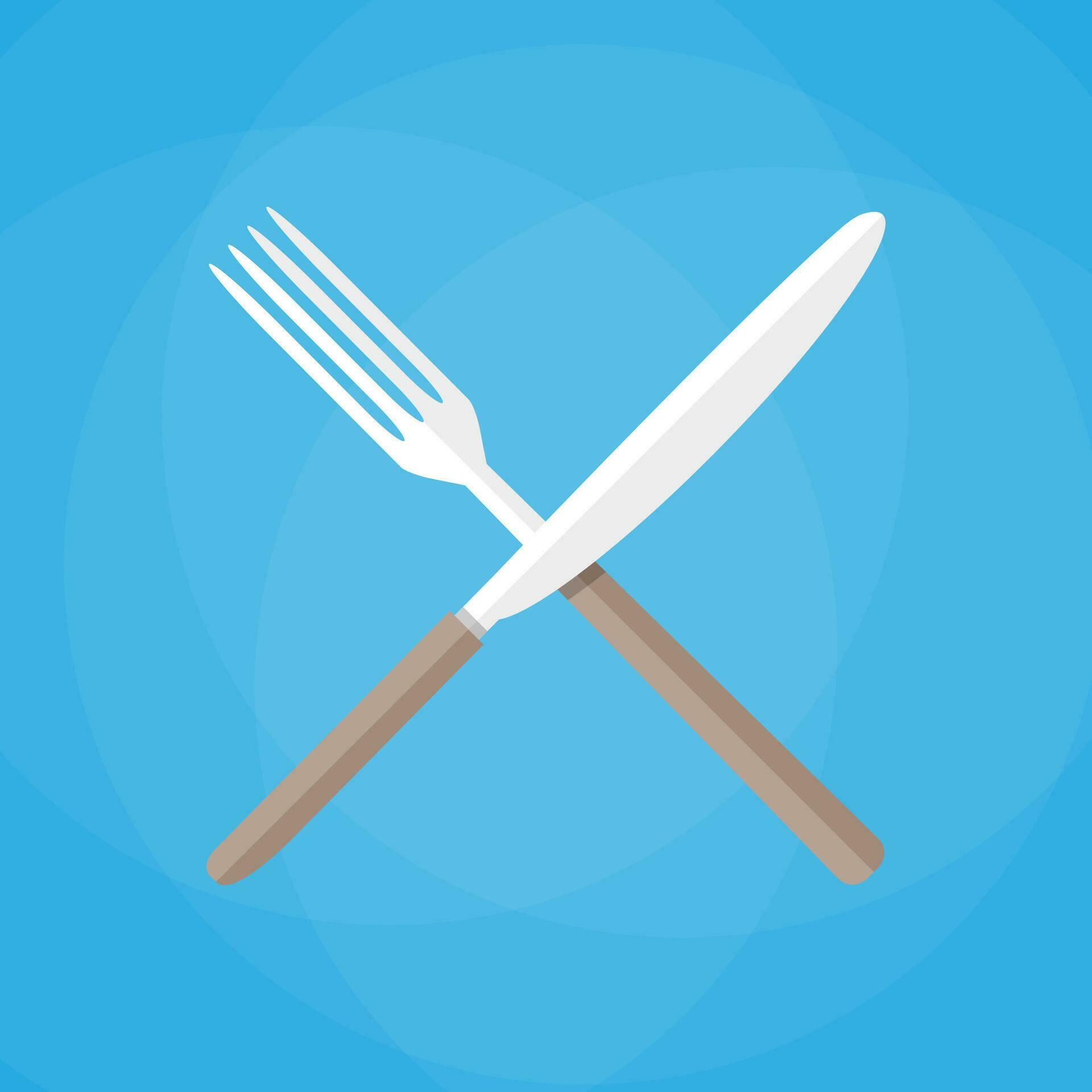 Crossed Knife and fork. vector illustration in flat style on blue