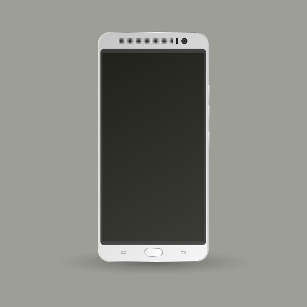 realistic silver smartphone isolated on grey background. vector illustration