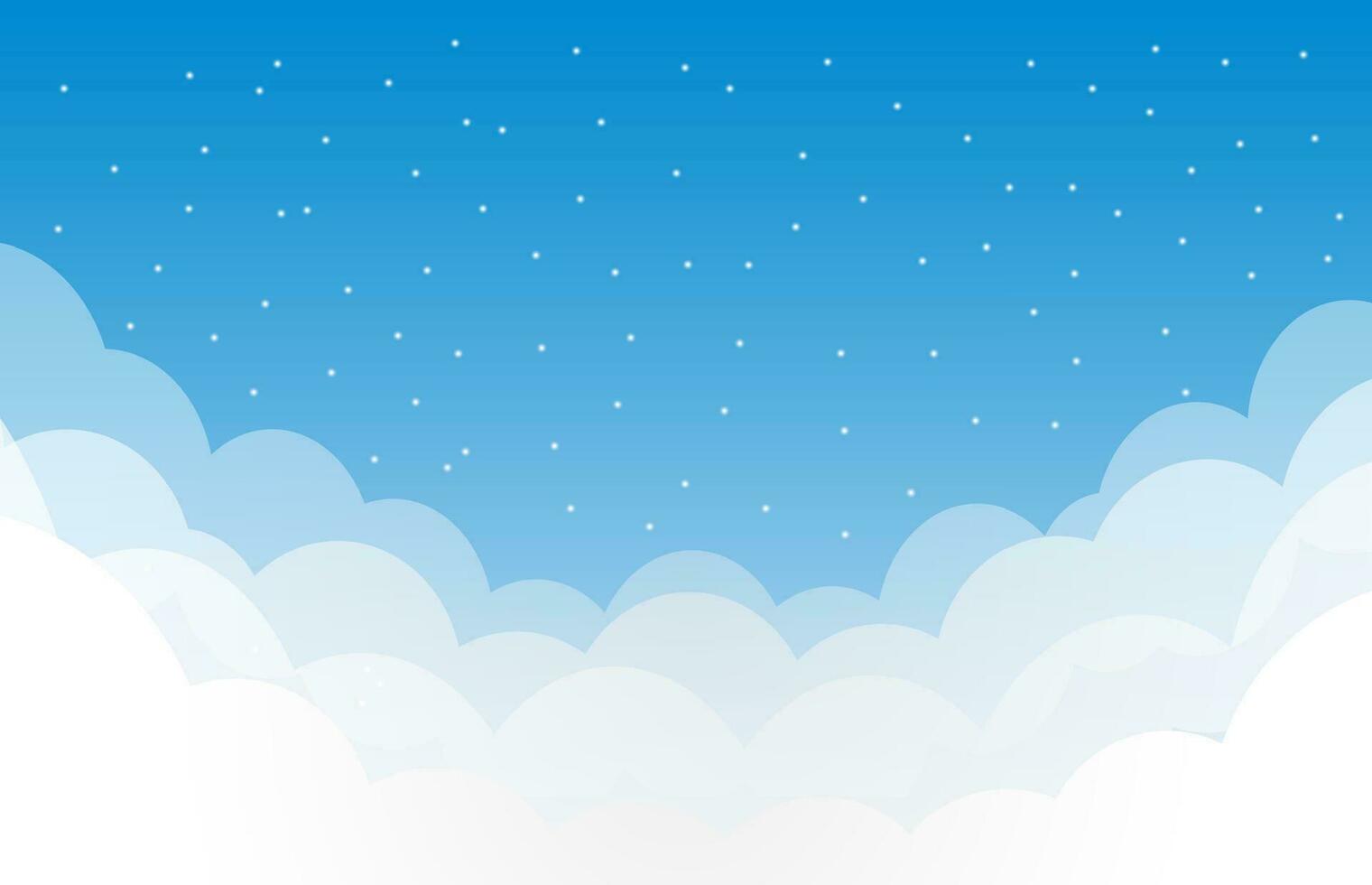 Blue sky with clouds and stars. Abstract vector illustration