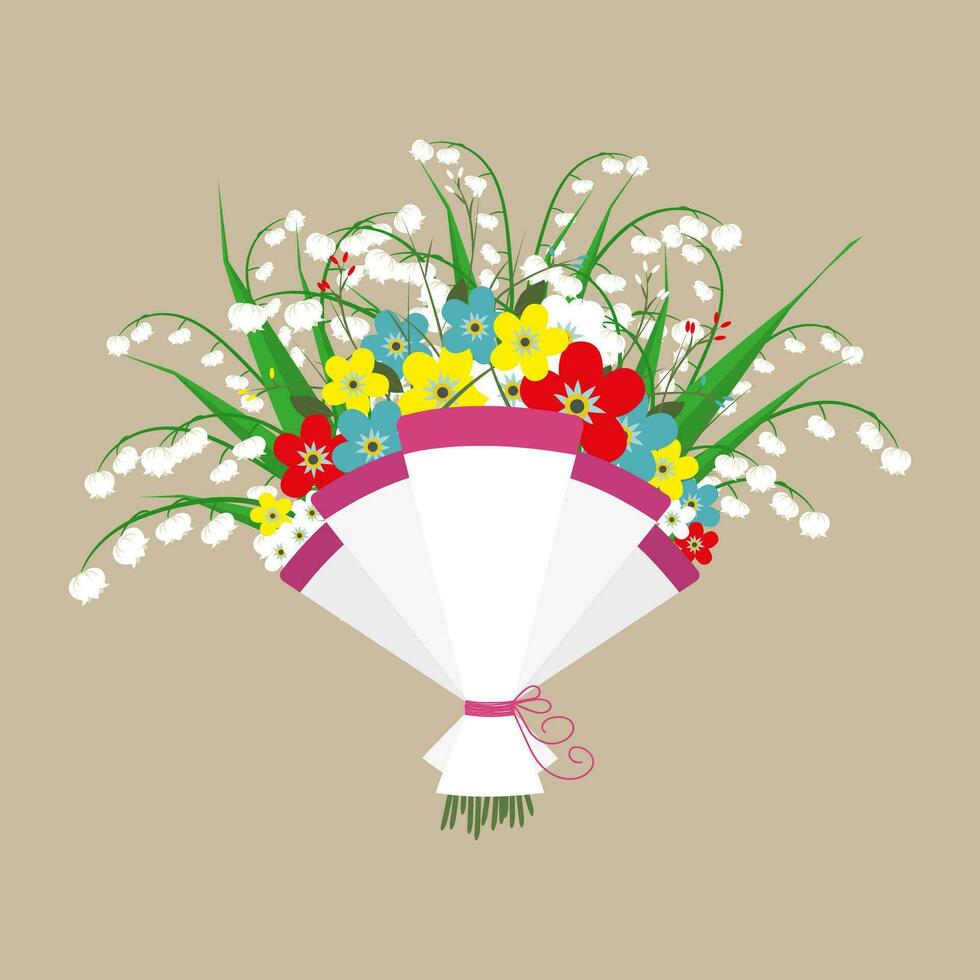 Cute bouquet of flowers. Wedding bouquet flowers, birthday bouquet flowers, vector illustration in flat design