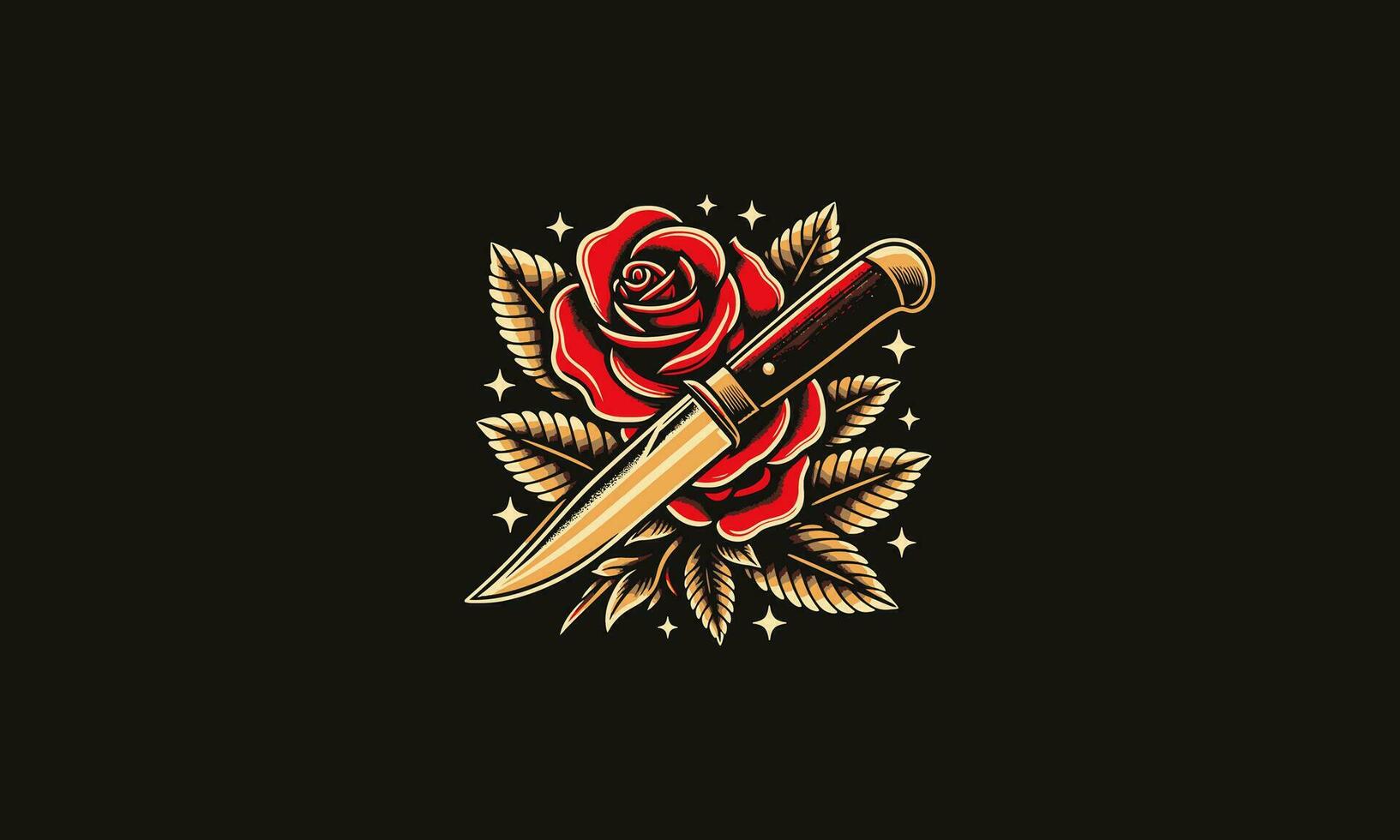 sword and red rose vector illustration tattoo design